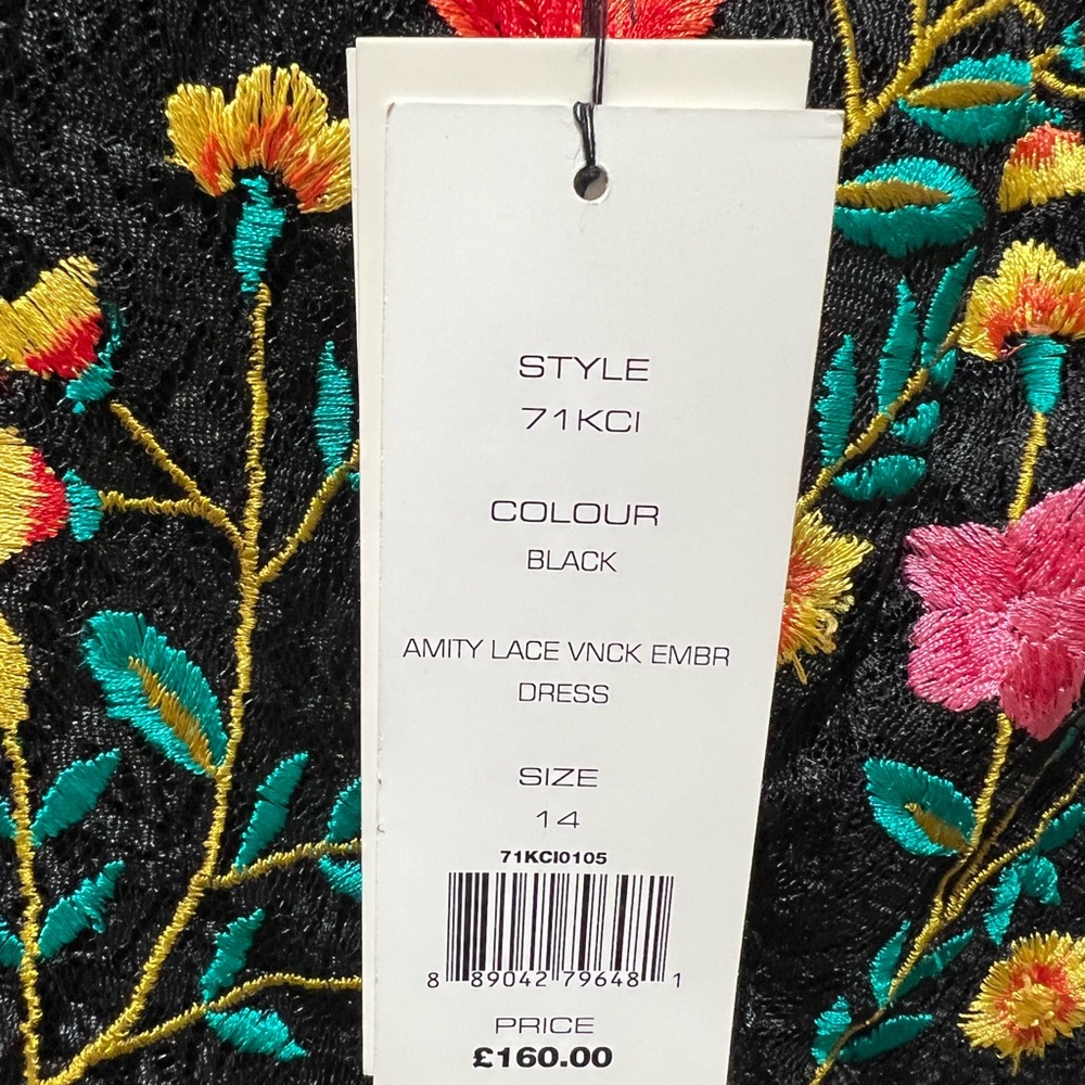 French Connection Black Midi Dress with Multicolor Floral Embroidery - Picture 2 of 9